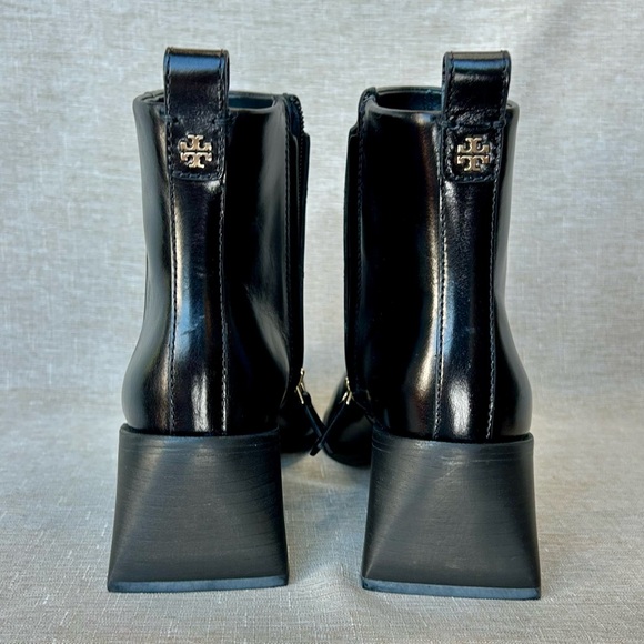 NWT Tory Burch Black Leather Zip Ankle Boots – Gold Hardware, Block Heel - Picture 4 of 10